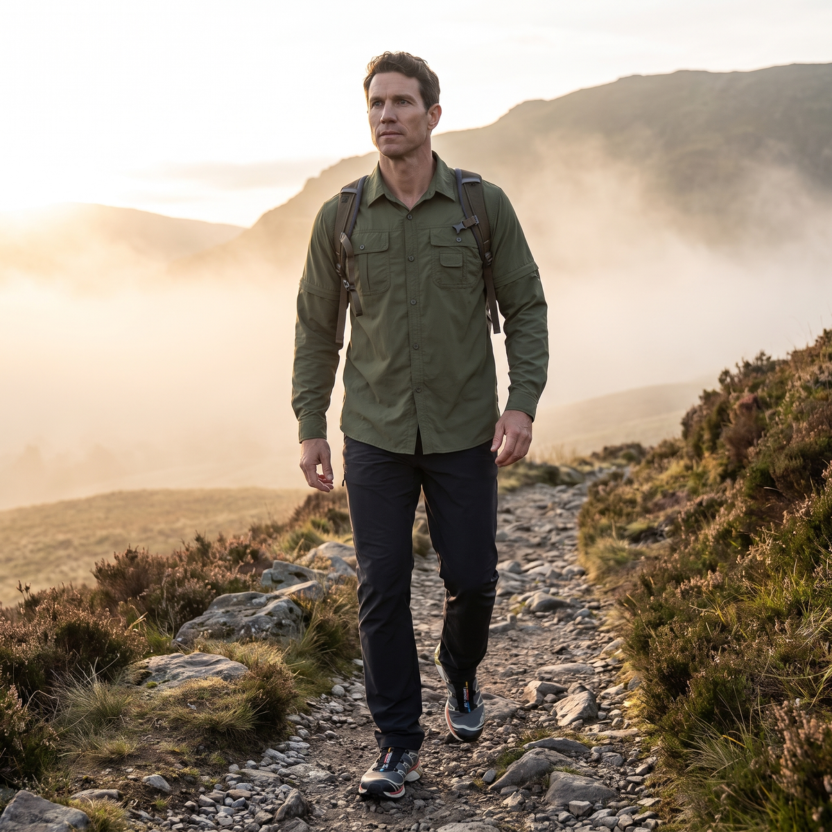 Men's Convertible Zip Off Sleeve Hiking Shirt With Chest Pockets
