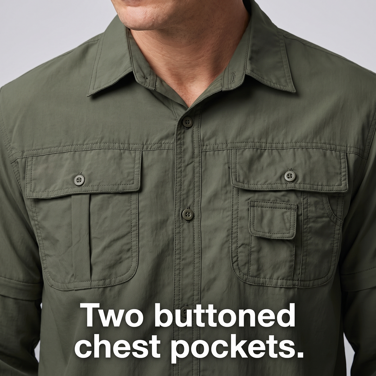 Men's Convertible Zip Off Sleeve Hiking Shirt With Chest Pockets