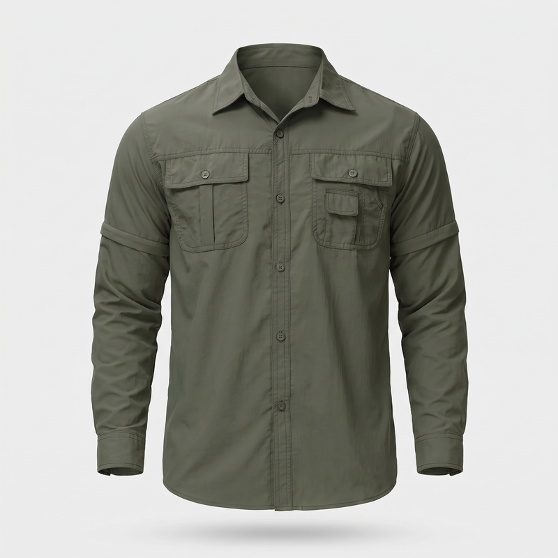 Men's Convertible Zip Off Sleeve Hiking Shirt With Chest Pockets