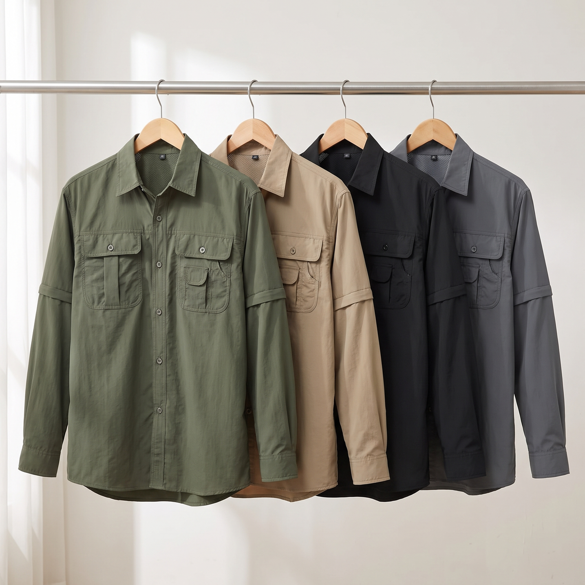 Men's Convertible Zip Off Sleeve Hiking Shirt With Chest Pockets