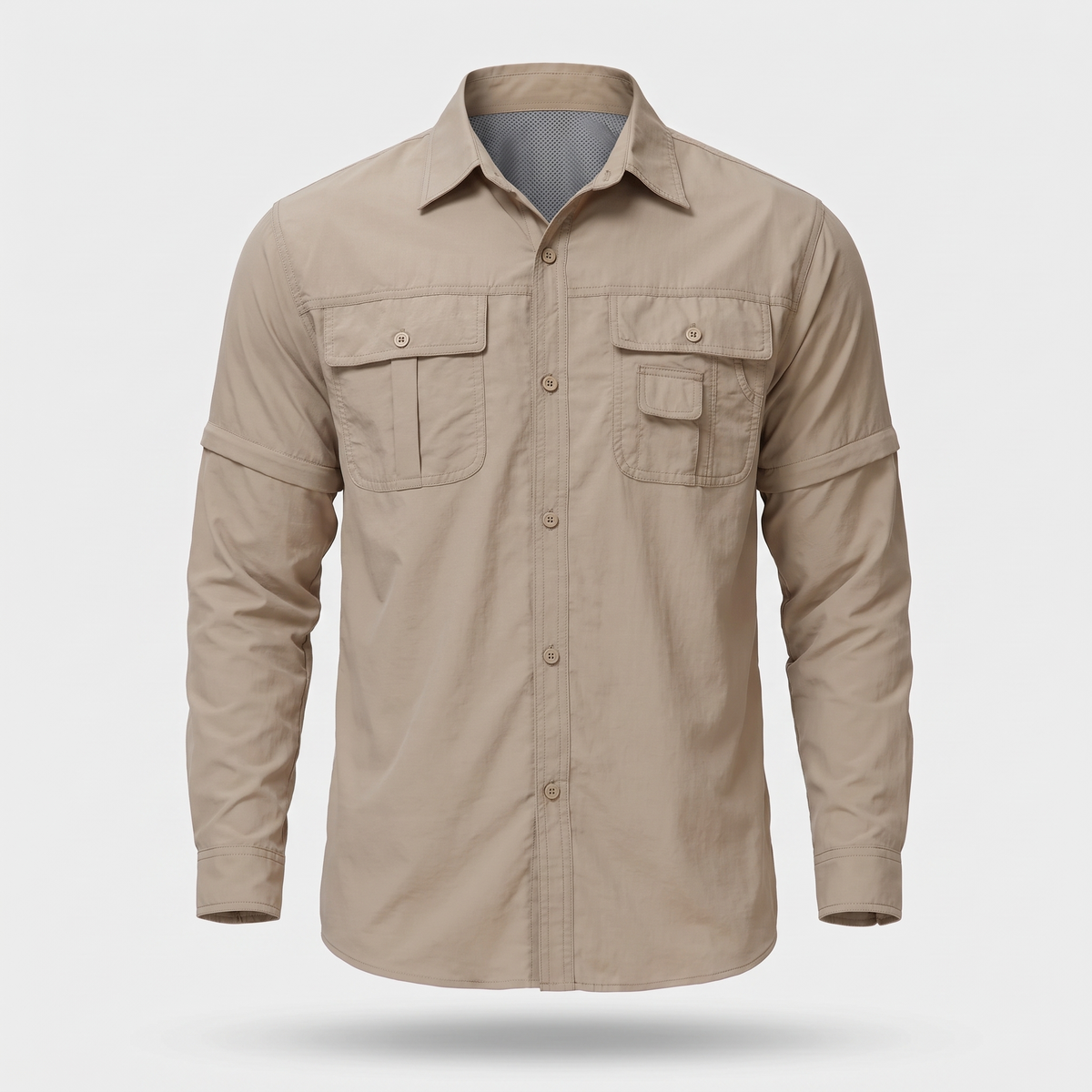 Men's Convertible Zip Off Sleeve Hiking Shirt With Chest Pockets