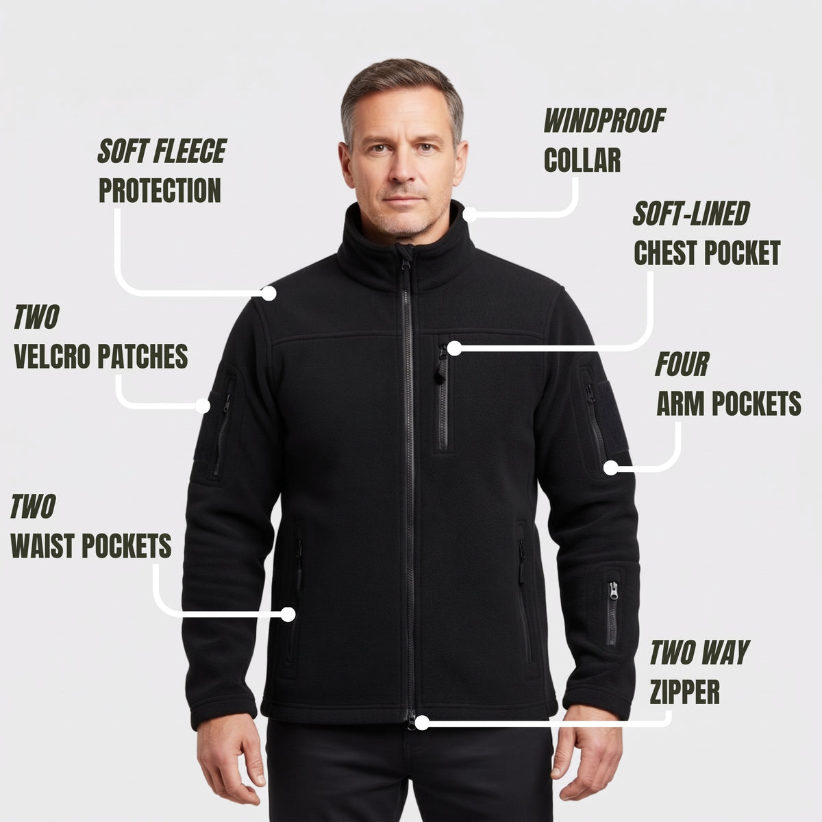 Men's Tactical Polar Fleece Jacket with Zip Pockets