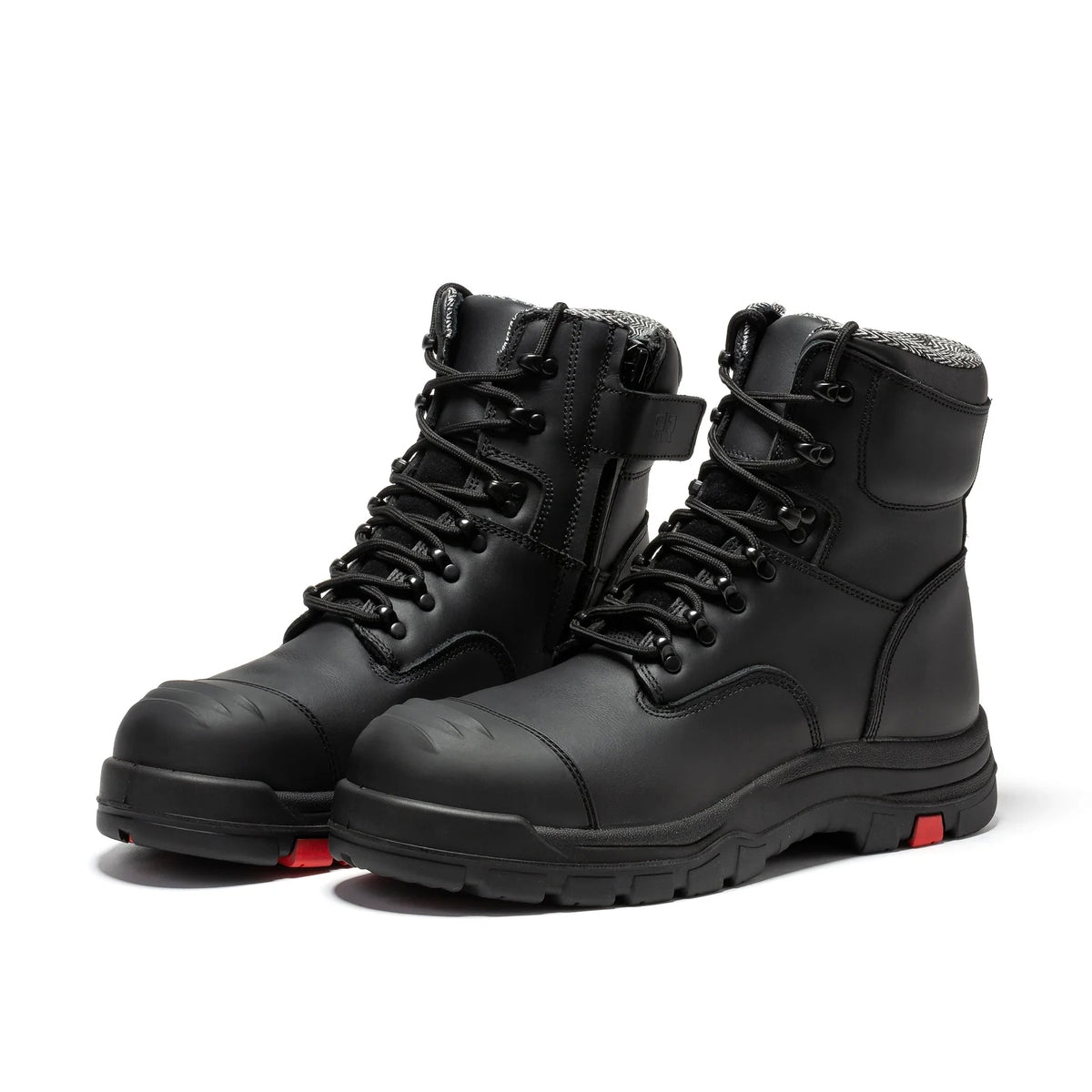 Men's Composite Toe Leather Work Boots with Side Zipper and Padded Collar