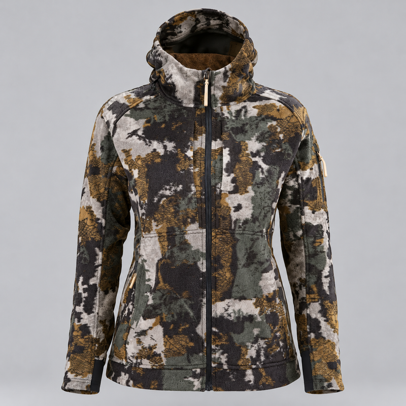 Women's Camouflage Hunting Jacket with Hood and Underarm Ventilation Zippers