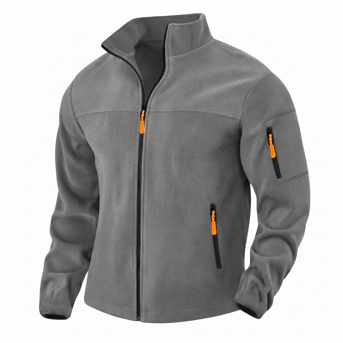 Men's Windproof Fleece Jacket with Stand Collar and Full Zip