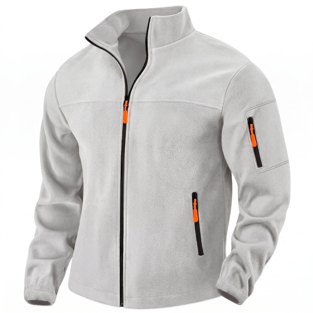 Men's Windproof Fleece Jacket with Stand Collar and Full Zip