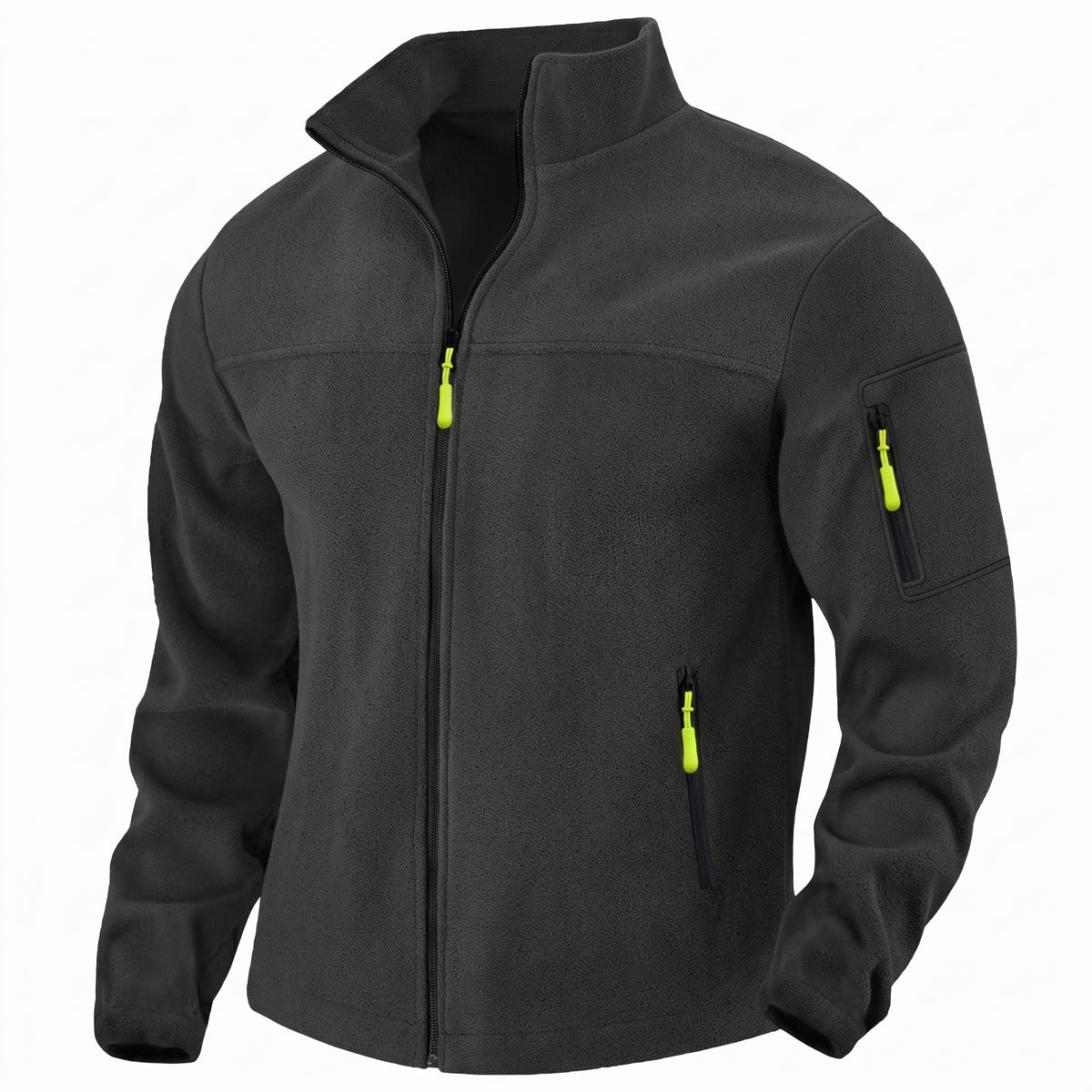 Men's Windproof Fleece Jacket with Stand Collar and Full Zip