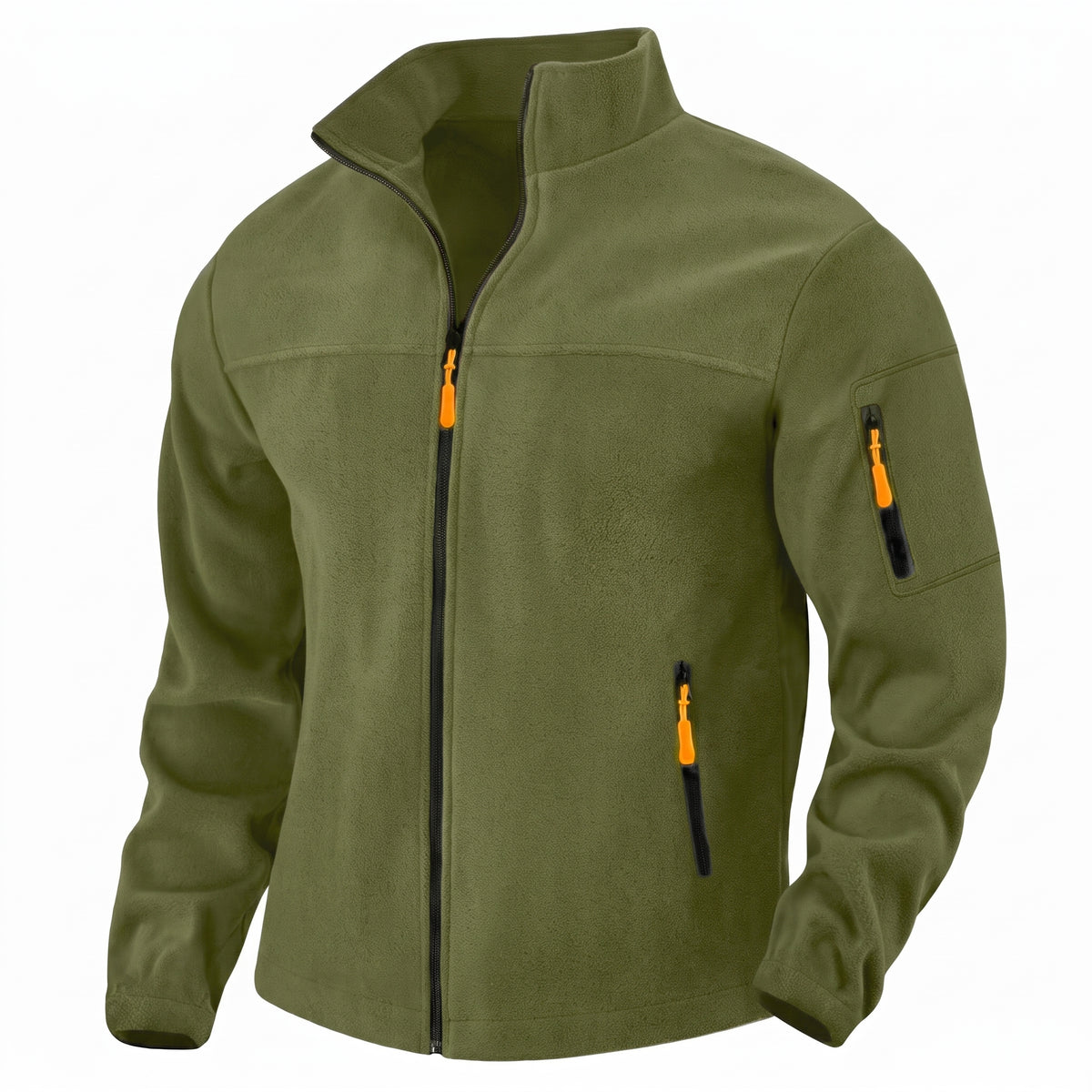 Men's Windproof Fleece Jacket with Stand Collar and Full Zip