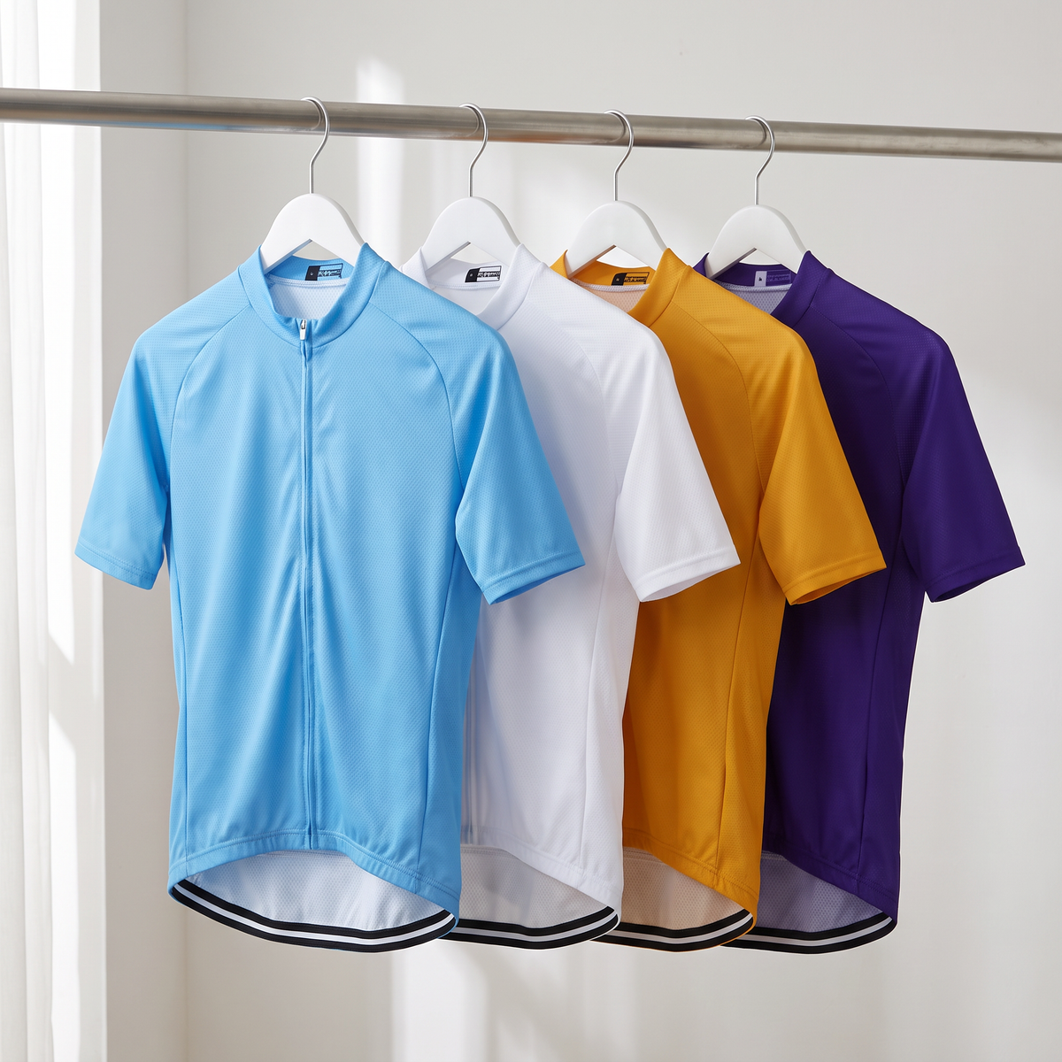 Men's Solid Color Cycling Jersey With Rear Pockets And Silicone Gripper Hem