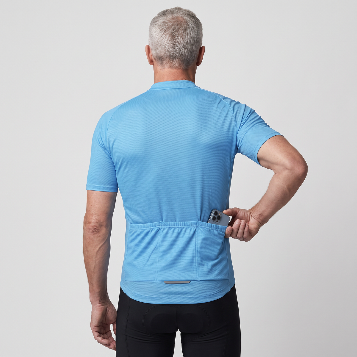 Men's Solid Color Cycling Jersey With Rear Pockets And Silicone Gripper Hem