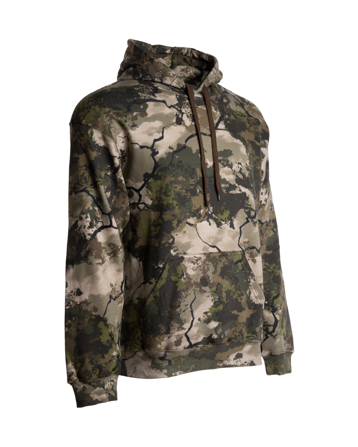 Men's Camouflage Cotton Blend Pullover Hoodie with Kangaroo Pocket and Drawstring