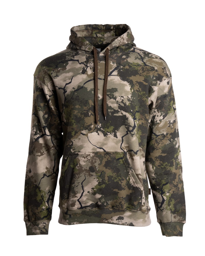 Men's Camouflage Cotton Blend Pullover Hoodie with Kangaroo Pocket and Drawstring
