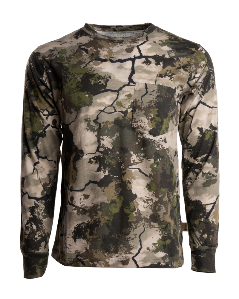 Men's Camouflage Cotton Blend Long Sleeve Tee with Chest Pocket