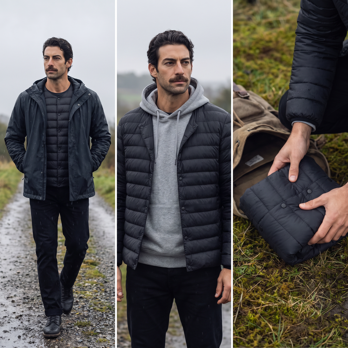 Men's Lightweight Down Jacket with Convertible Collar