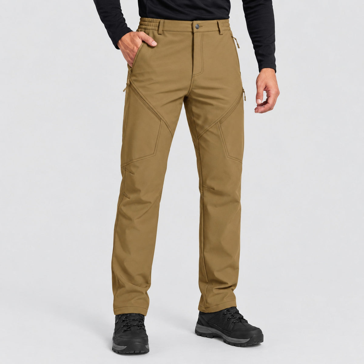 Men's Fleece Lined Water Resistant Softshell Hiking Pants with Zip Pockets