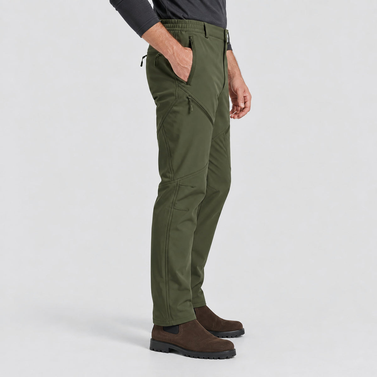 Men's Fleece Lined Water Resistant Softshell Hiking Pants with Zip Pockets