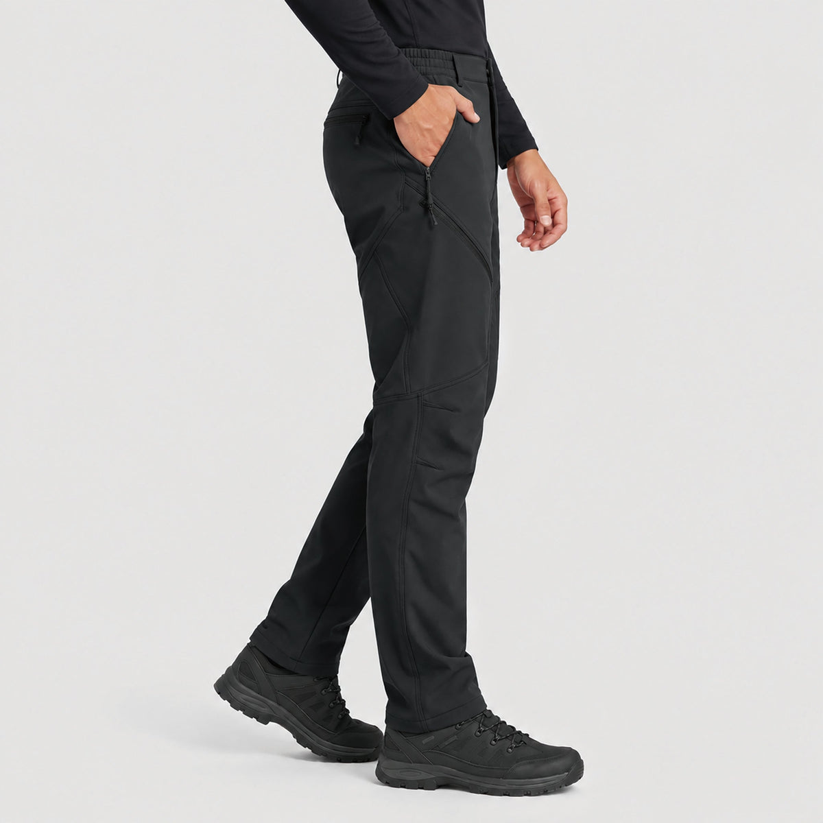 Men's Fleece Lined Water Resistant Softshell Hiking Pants with Zip Pockets