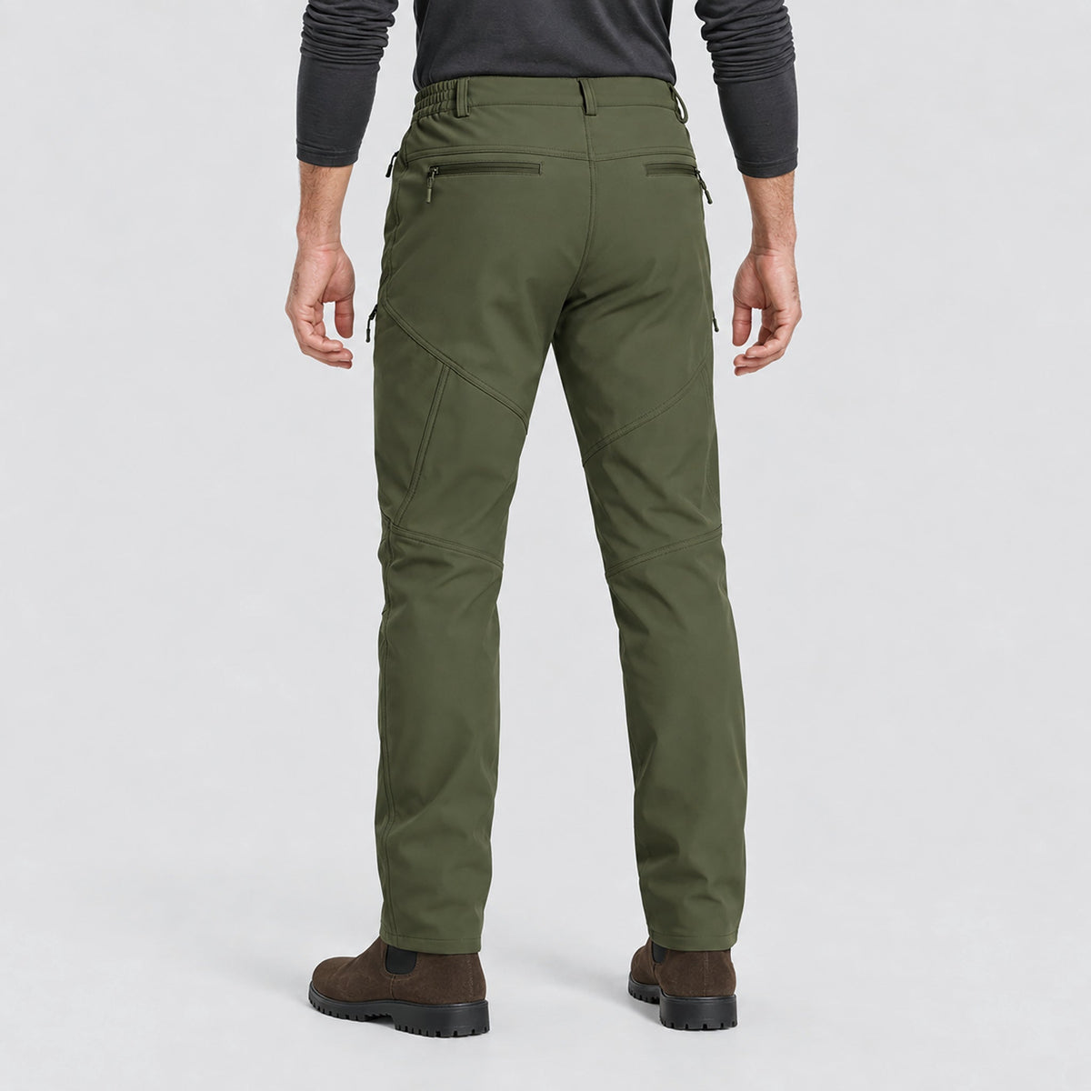 Men's Fleece Lined Water Resistant Softshell Hiking Pants with Zip Pockets