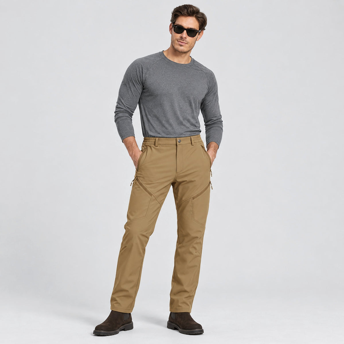 Men's Fleece Lined Water Resistant Softshell Hiking Pants with Zip Pockets