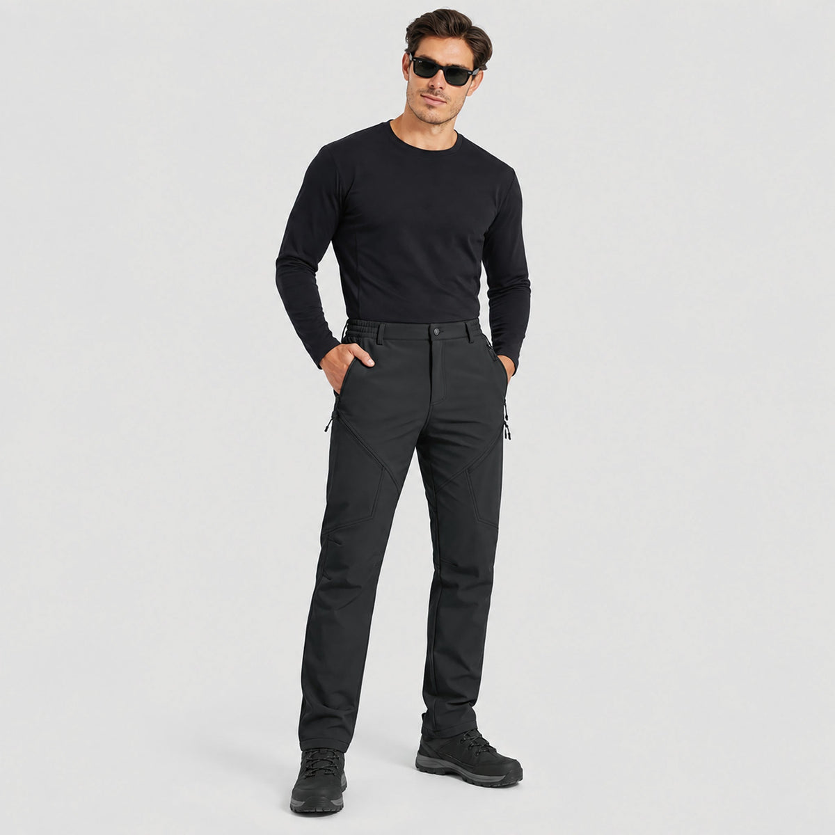 Men's Fleece Lined Water Resistant Softshell Hiking Pants with Zip Pockets
