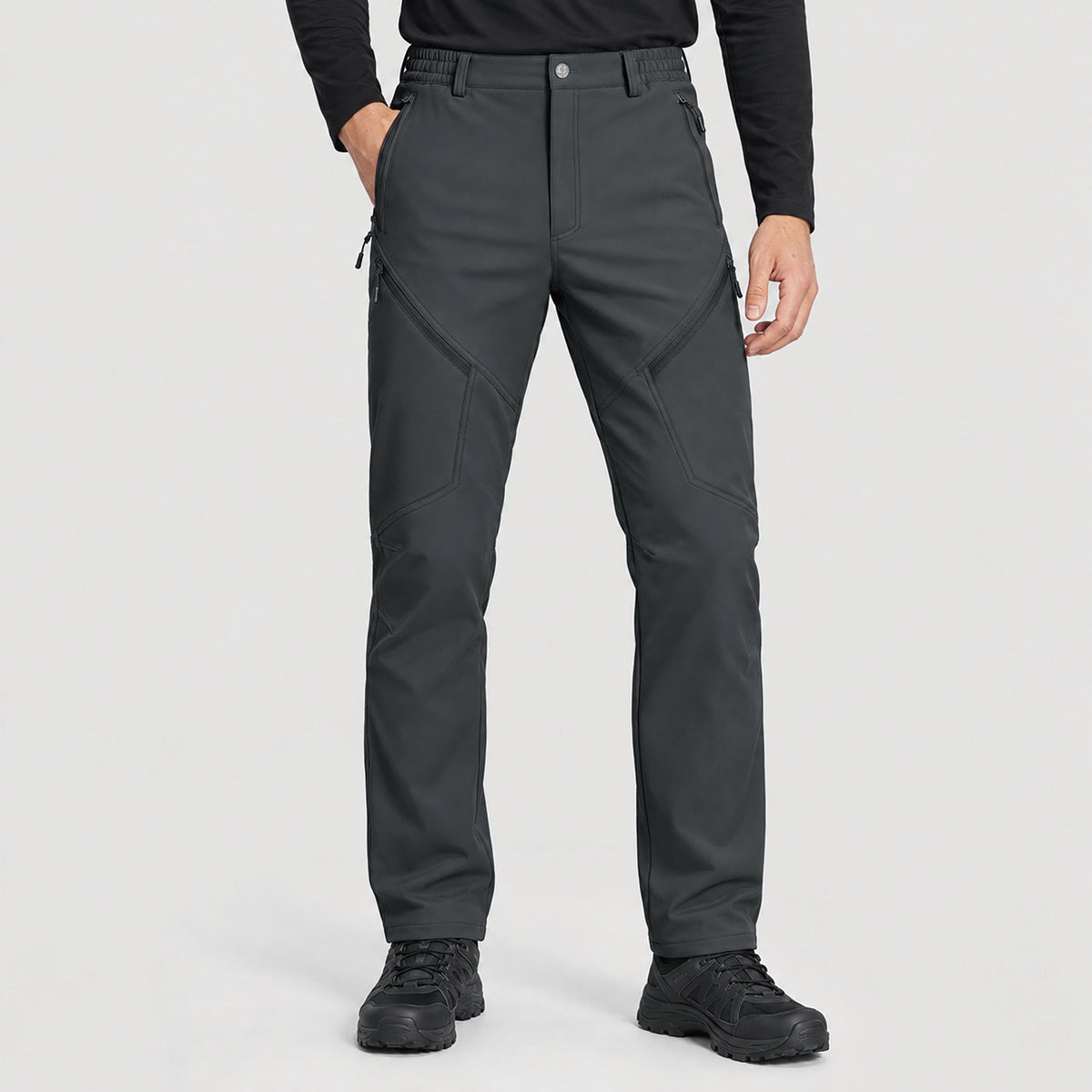 Men's Fleece Lined Water Resistant Softshell Hiking Pants with Zip Pockets