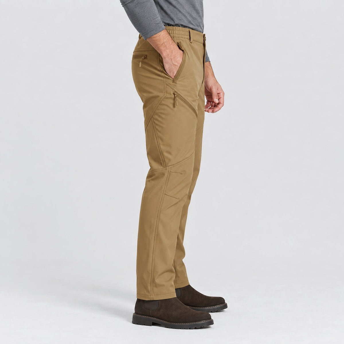 Men's Fleece Lined Water Resistant Softshell Hiking Pants with Zip Pockets