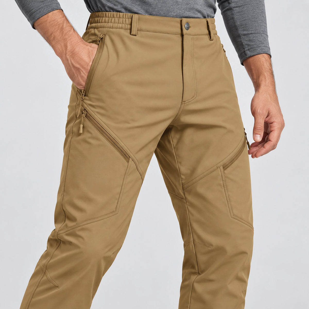 Men's Fleece Lined Water Resistant Softshell Hiking Pants with Zip Pockets
