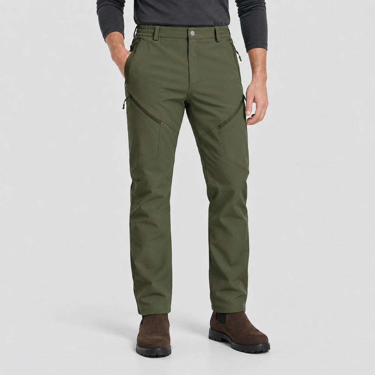 Men's Fleece Lined Water Resistant Softshell Hiking Pants with Zip Pockets