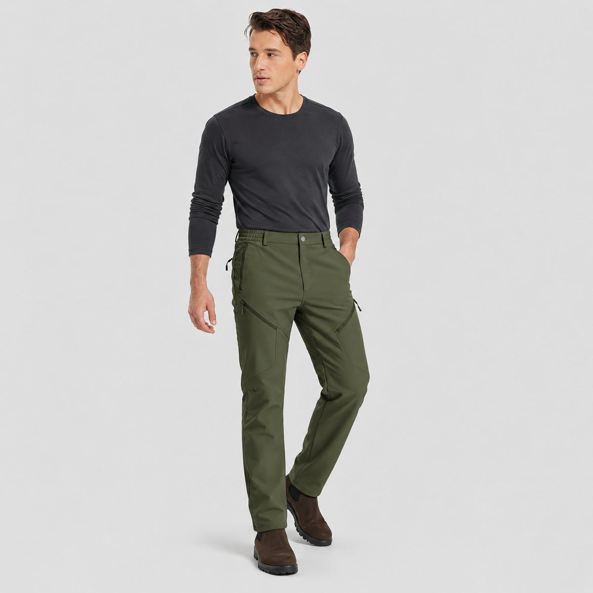 Men's Fleece Lined Water Resistant Softshell Hiking Pants with Zip Pockets