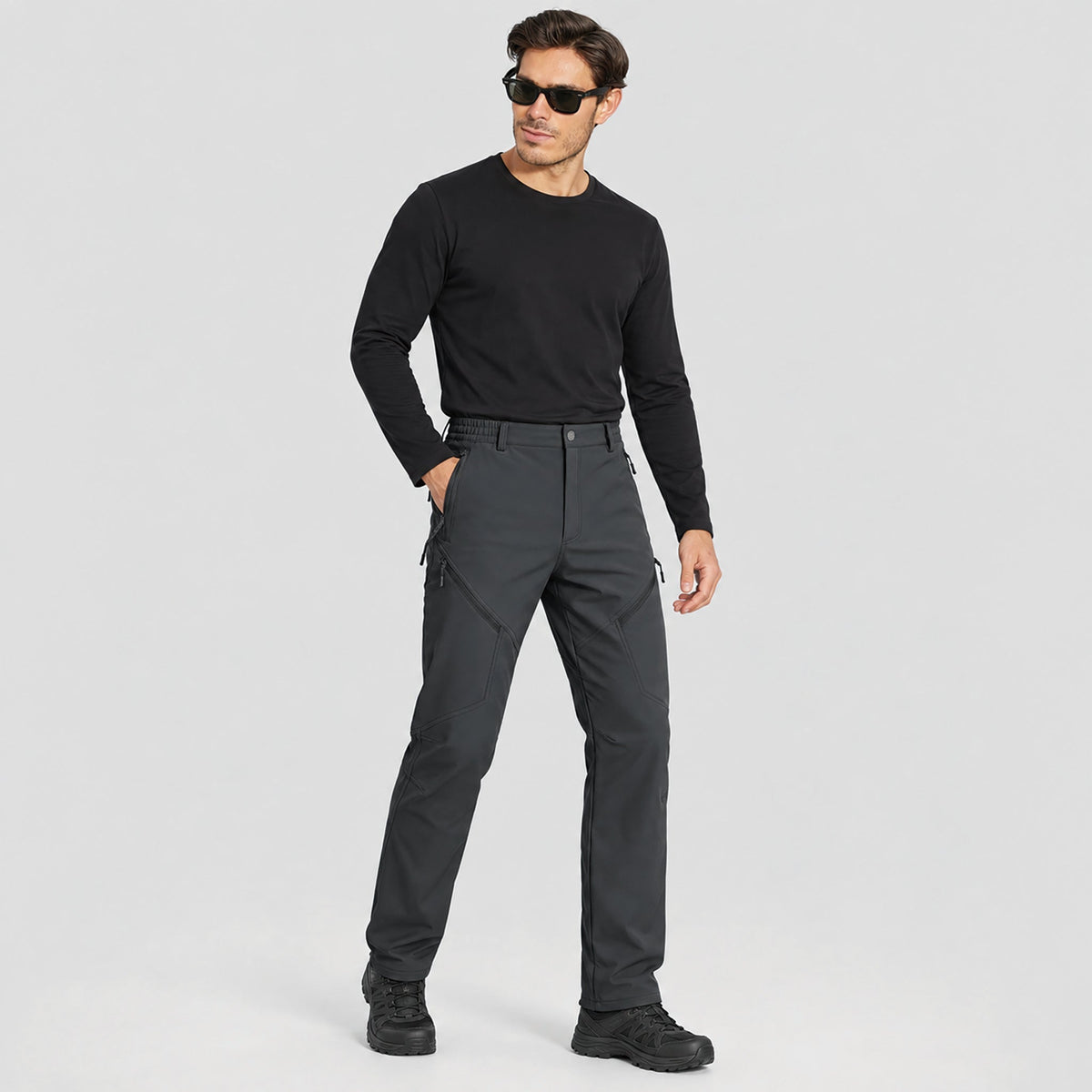 Men's Fleece Lined Water Resistant Softshell Hiking Pants with Zip Pockets