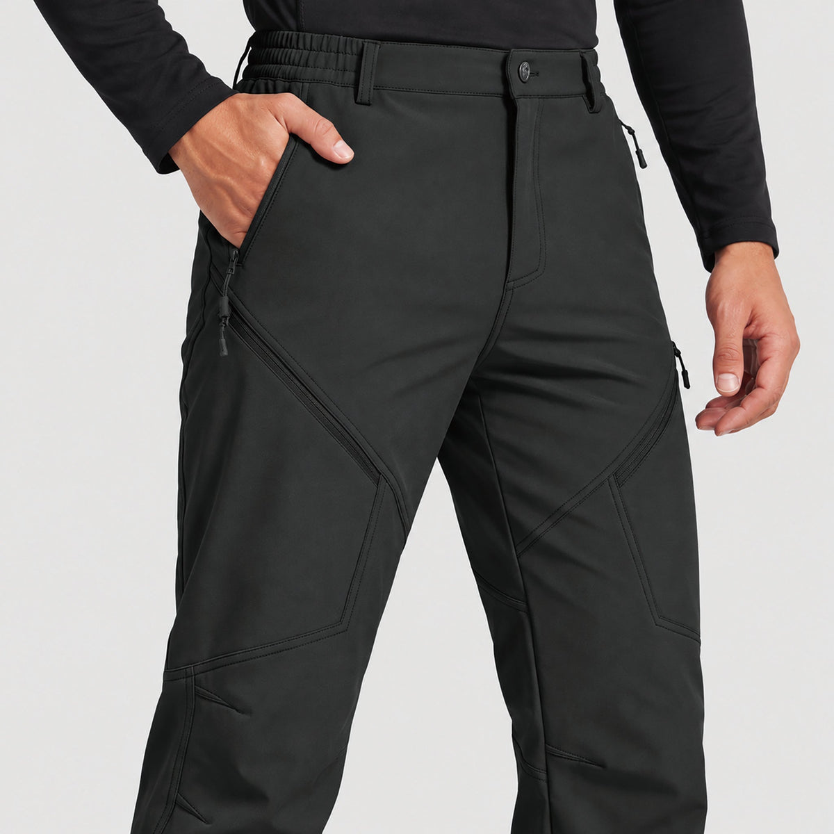 Men's Fleece Lined Water Resistant Softshell Hiking Pants with Zip Pockets