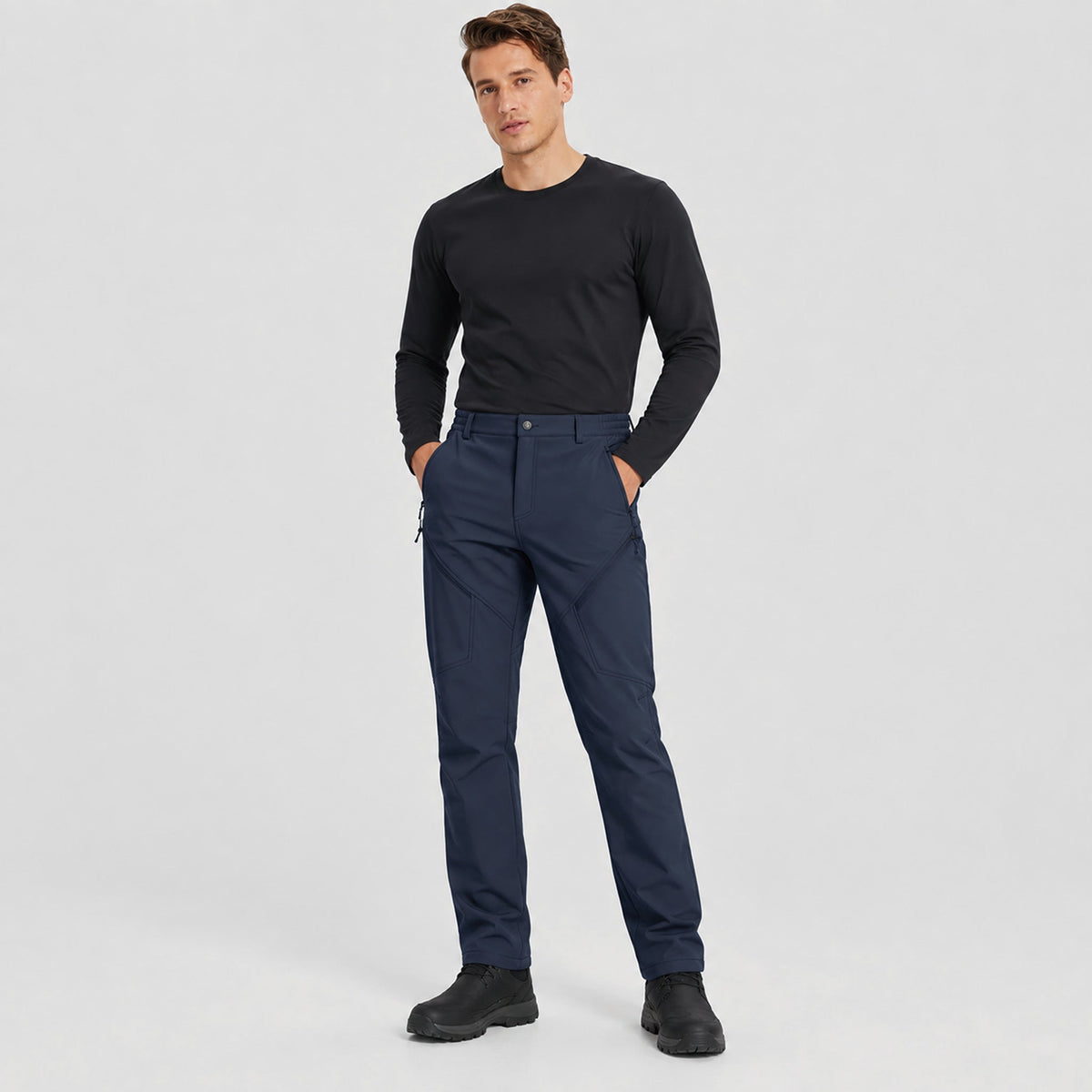 Men's Fleece Lined Water Resistant Softshell Hiking Pants with Zip Pockets