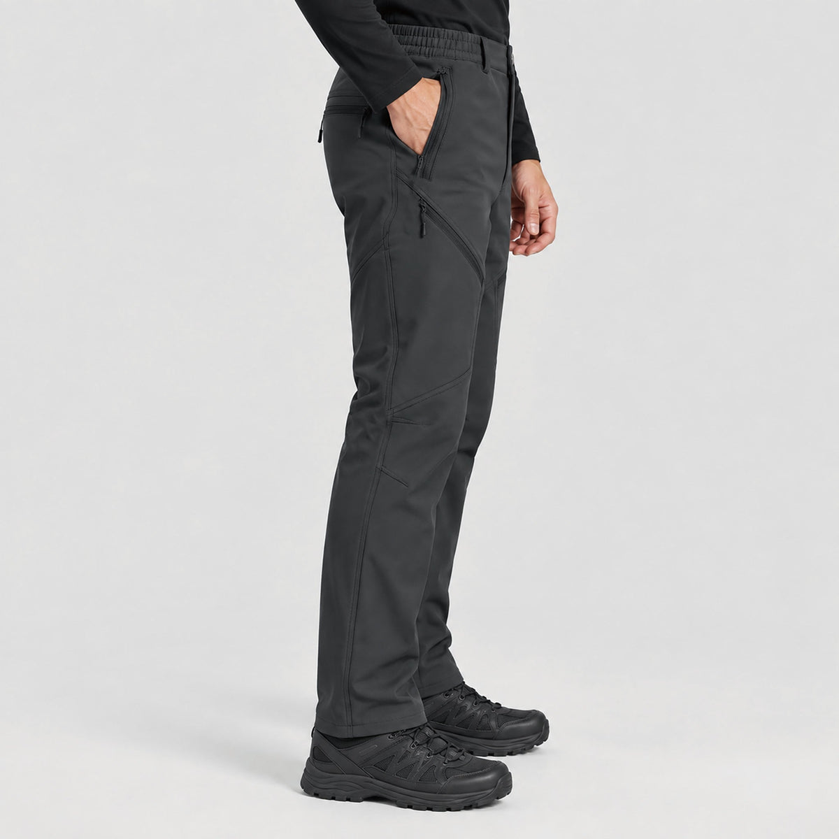 Men's Fleece Lined Water Resistant Softshell Hiking Pants with Zip Pockets
