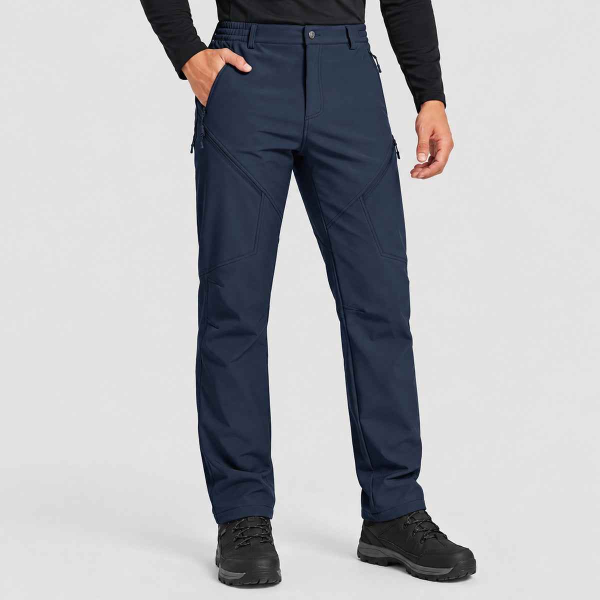 Men's Fleece Lined Water Resistant Softshell Hiking Pants with Zip Pockets
