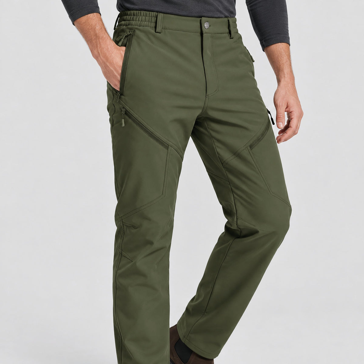Men's Fleece Lined Water Resistant Softshell Hiking Pants with Zip Pockets