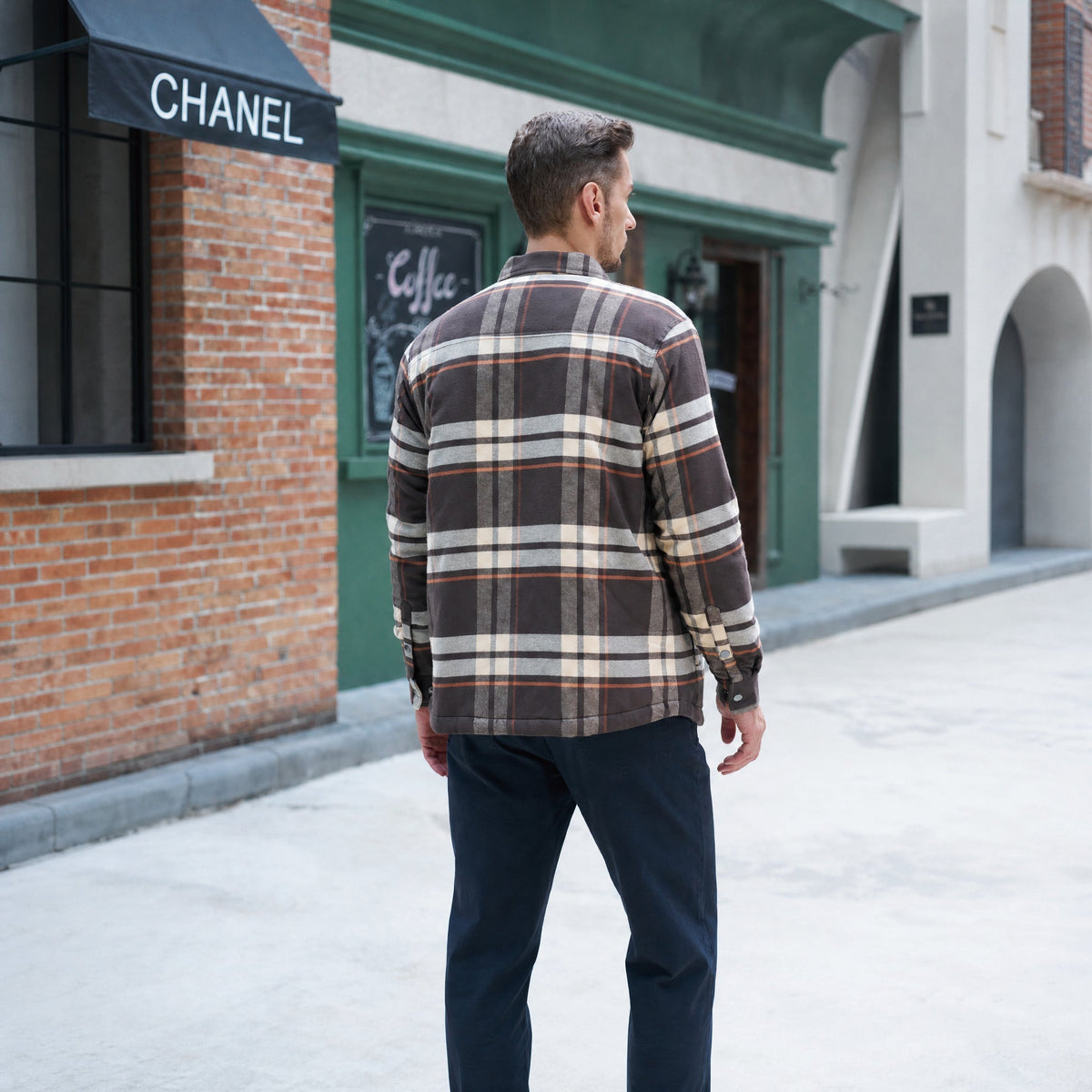 Men's Quilted Lined Plaid Flannel Shirt Jacket with Snap Buttons