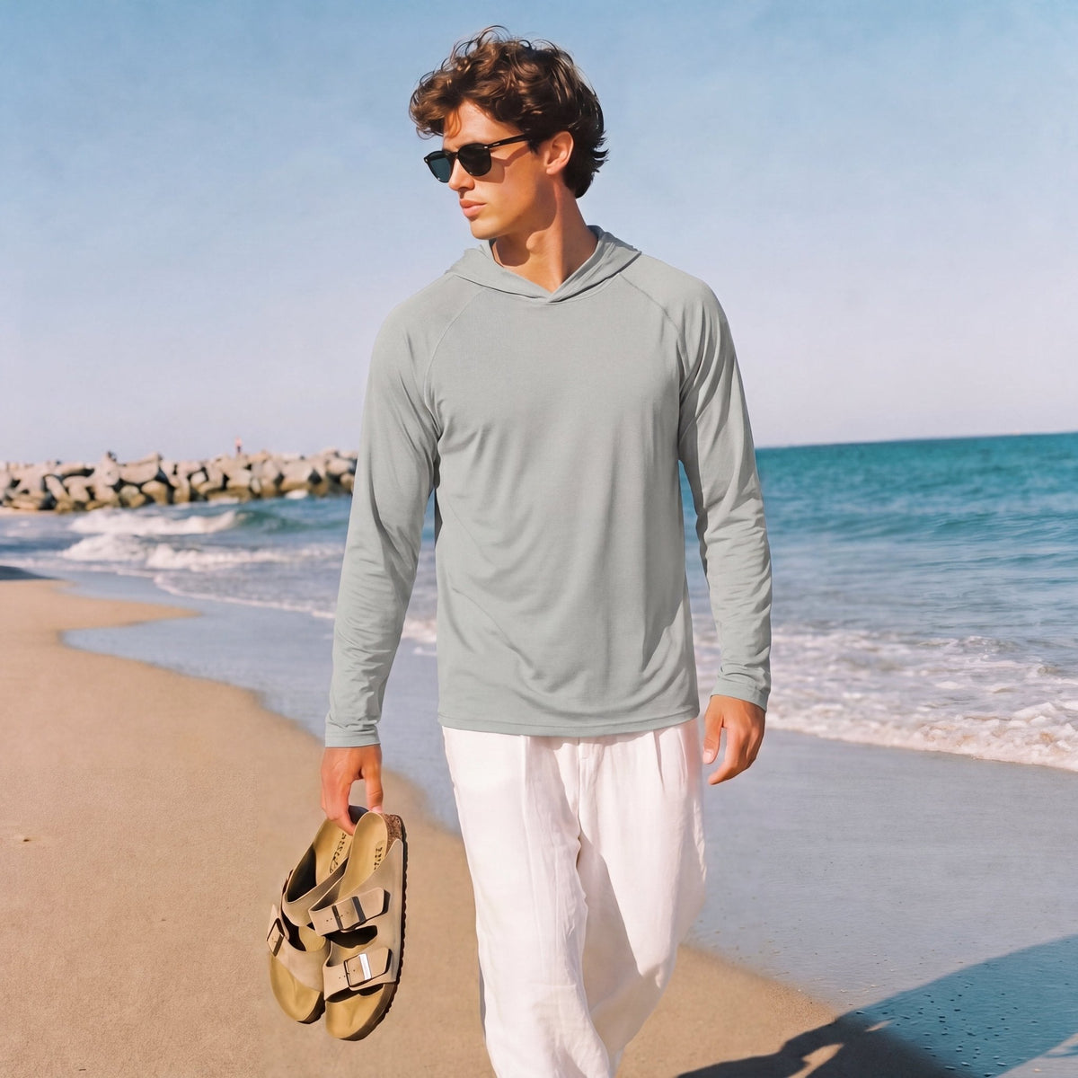 Men's Sun Protection Hoodie with Long Sleeves for Fishing and Outdoor