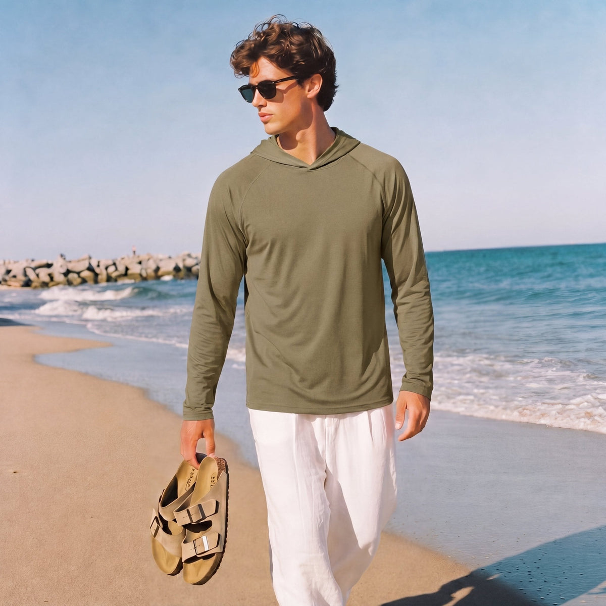 Men's Sun Protection Hoodie with Long Sleeves for Fishing and Outdoor