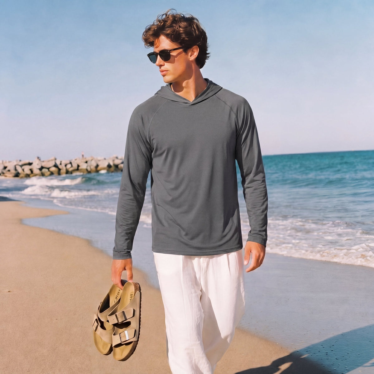 Men's Sun Protection Hoodie with Long Sleeves for Fishing and Outdoor