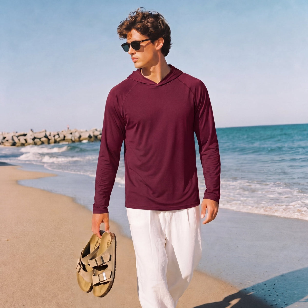 Men's Sun Protection Hoodie with Long Sleeves for Fishing and Outdoor