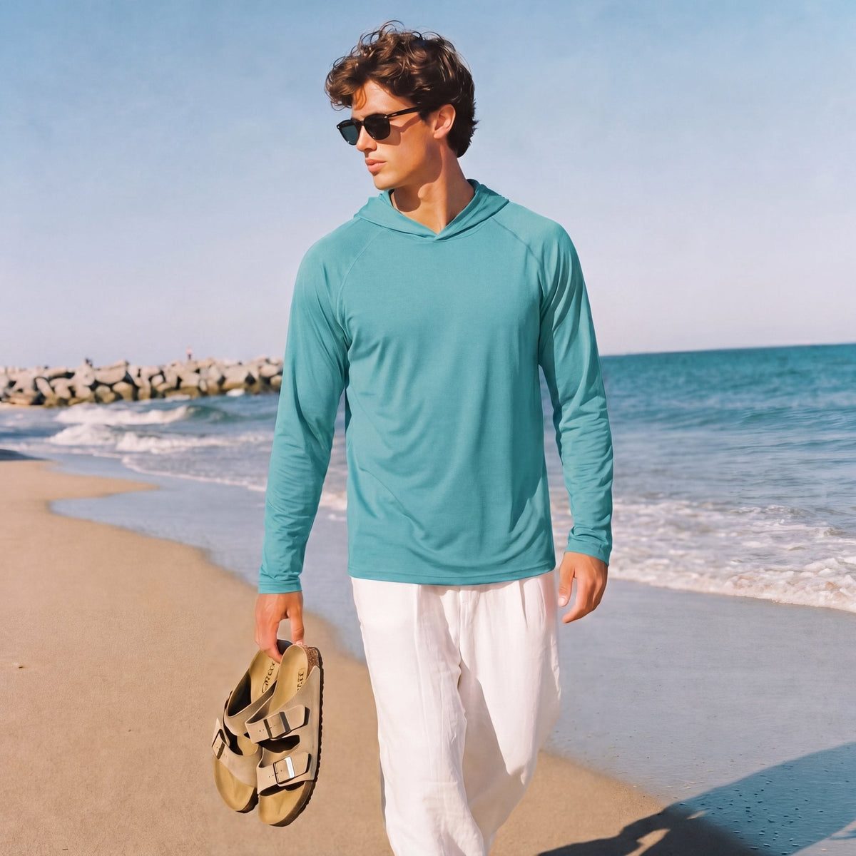 Men's Sun Protection Hoodie with Long Sleeves for Fishing and Outdoor