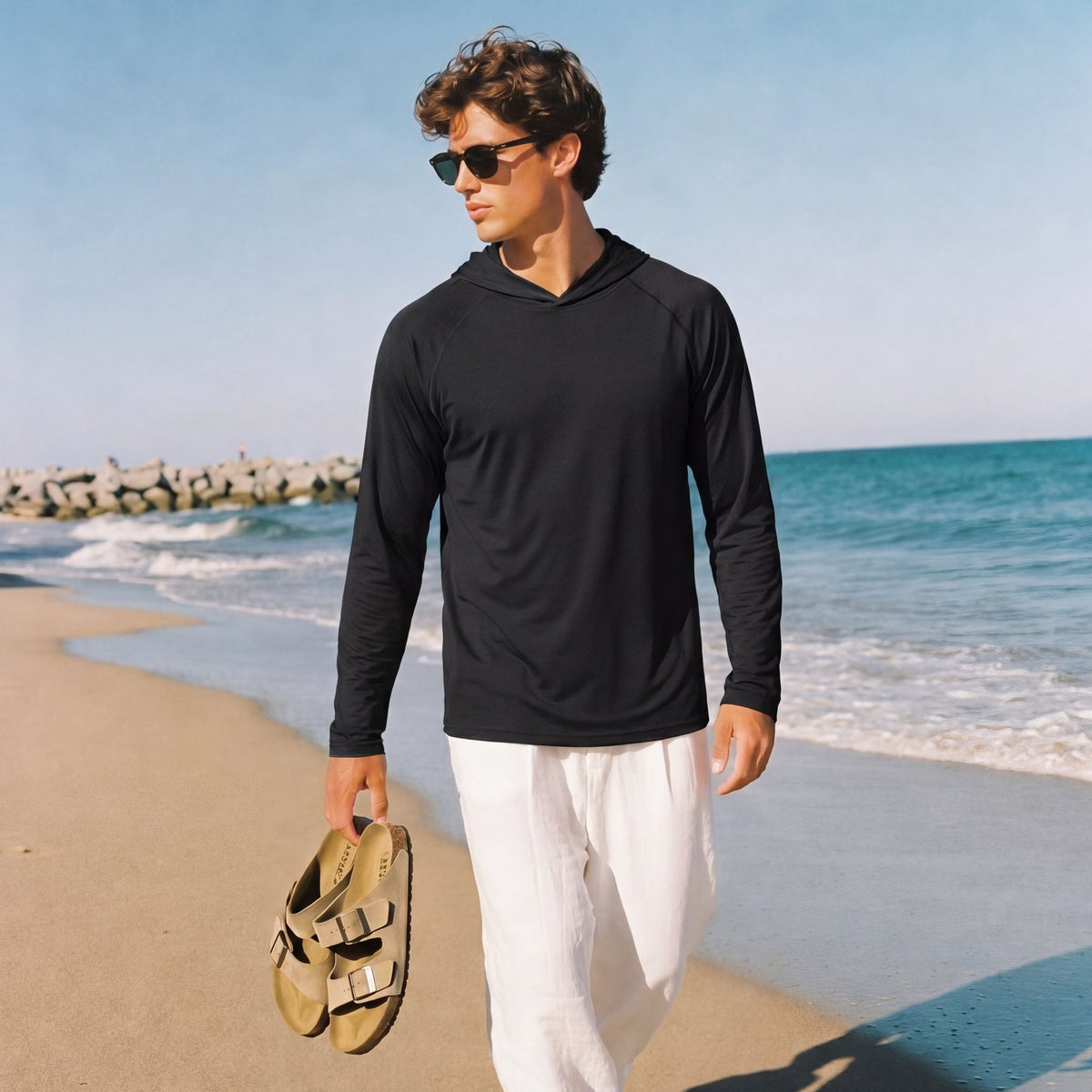Men's Sun Protection Hoodie with Long Sleeves for Fishing and Outdoor