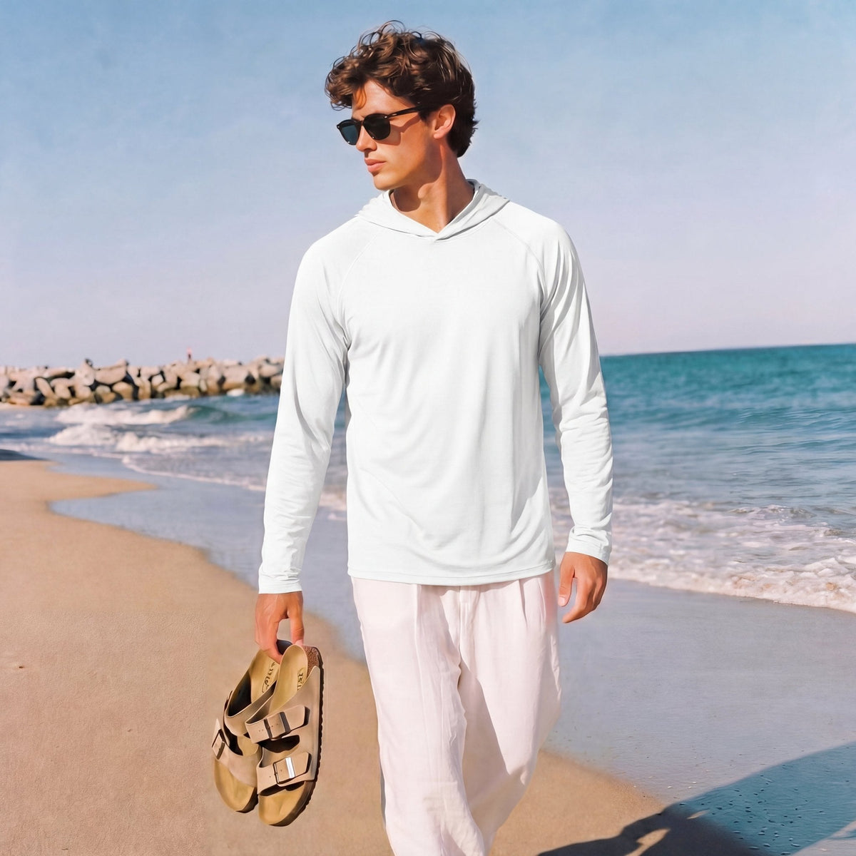 Men's Sun Protection Hoodie with Long Sleeves for Fishing and Outdoor