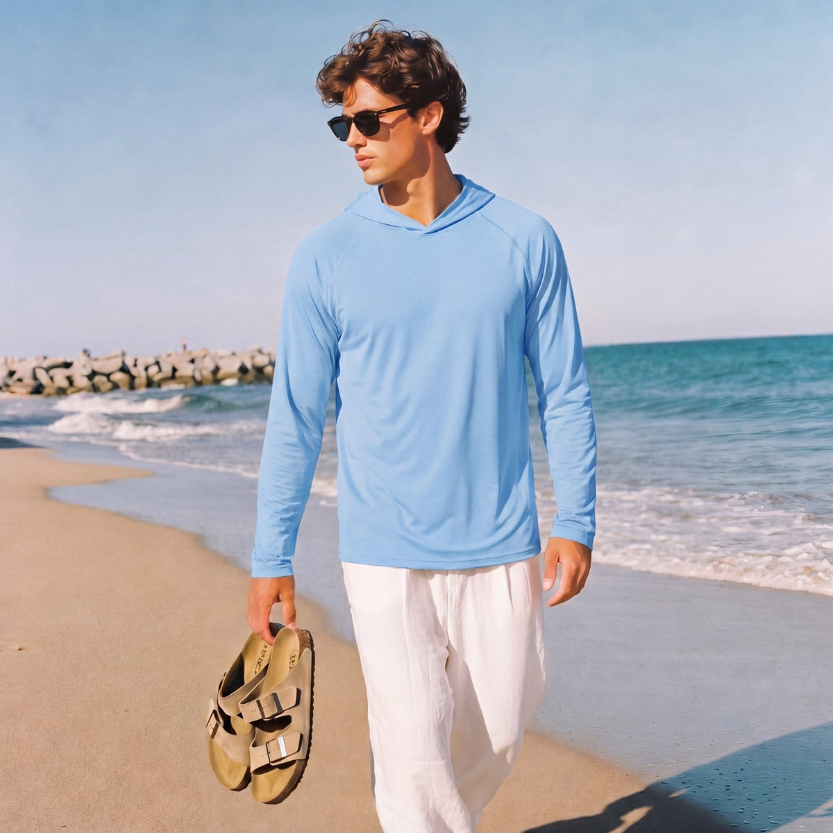 Men's Sun Protection Hoodie with Long Sleeves for Fishing and Outdoor