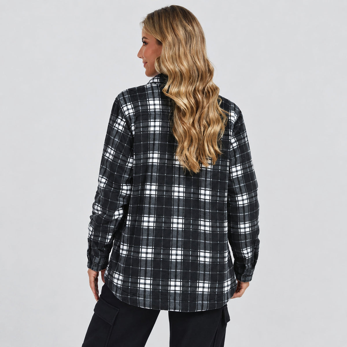 Women's Sherpa Lined Plaid Flannel Shacket with Button Front