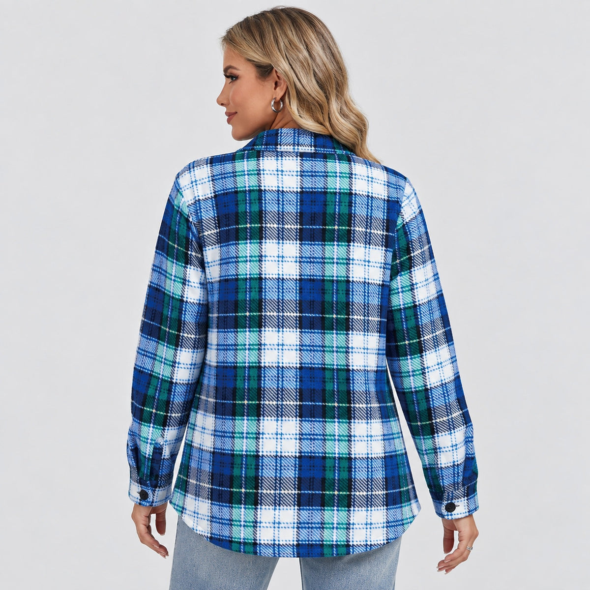 Women's Sherpa Lined Plaid Flannel Shacket with Button Front