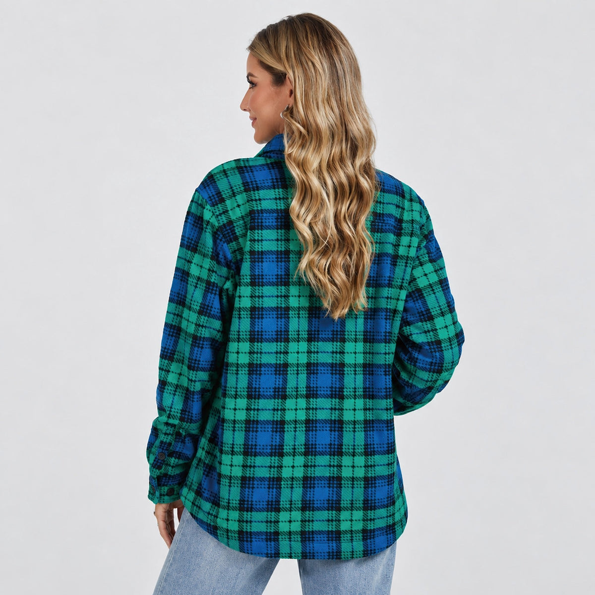 Women's Sherpa Lined Plaid Flannel Shacket with Button Front