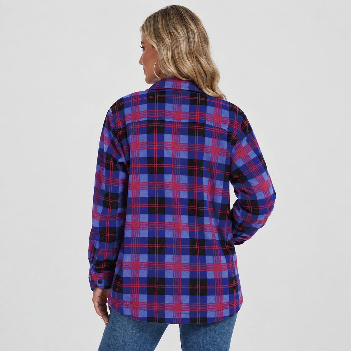 Women's Sherpa Lined Plaid Flannel Shacket with Button Front