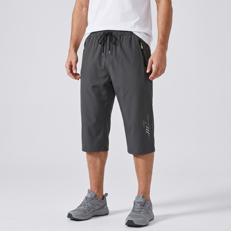 Men’s Long Shorts with Quick-Dry Design, Zipped Pockets and Adjustable Drawstring Waist