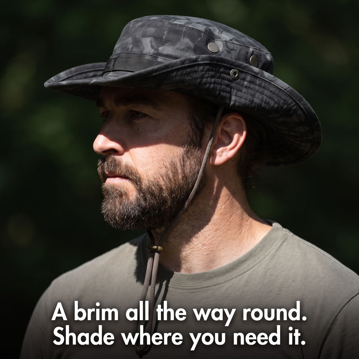 Men's Wide Brim Boonie Hat with Chin Cord and Ventilation Eyelets